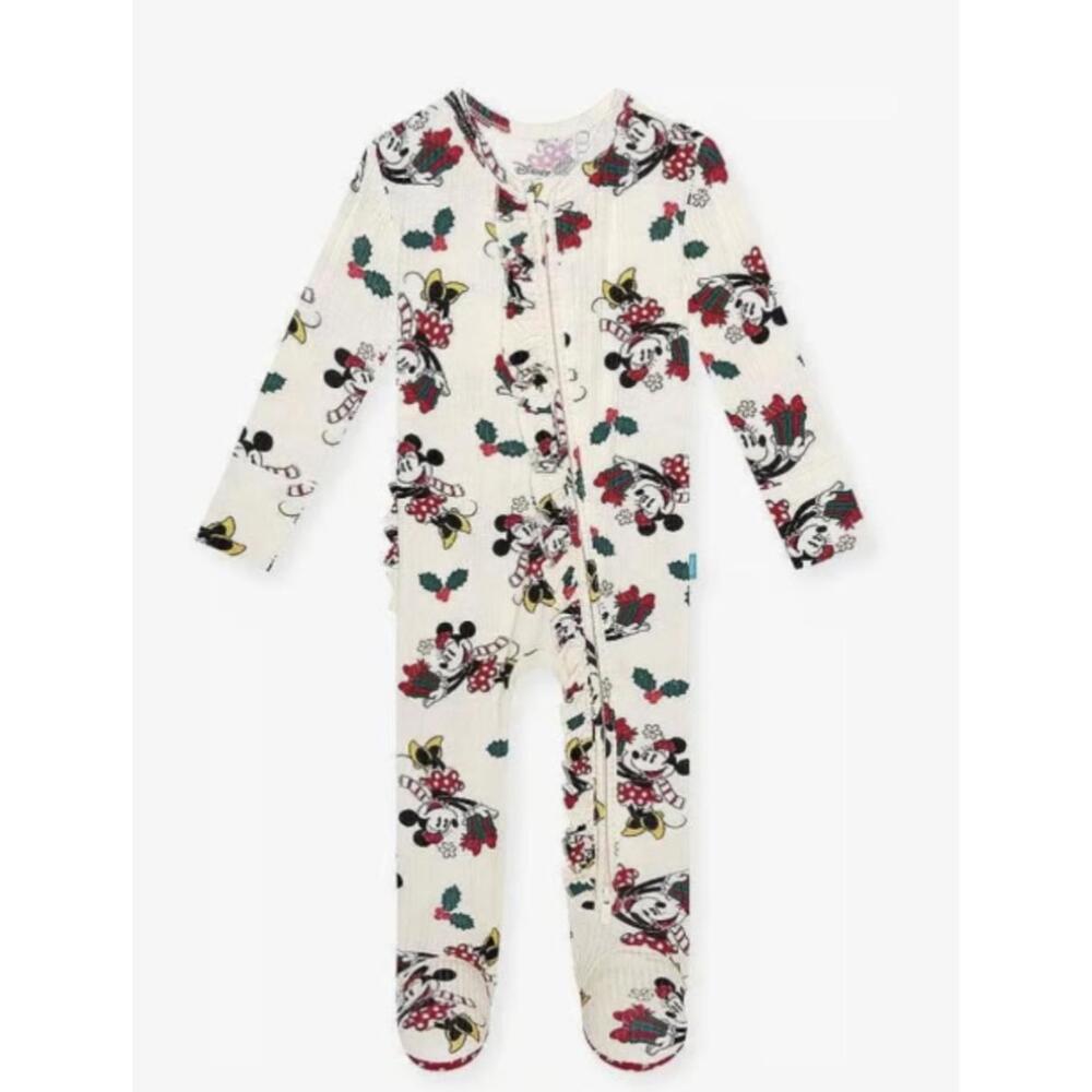 Posh Peanut x Disney Minnie Ruffle Christmas Bamboo Zippy Pajamas 3–6M NWT